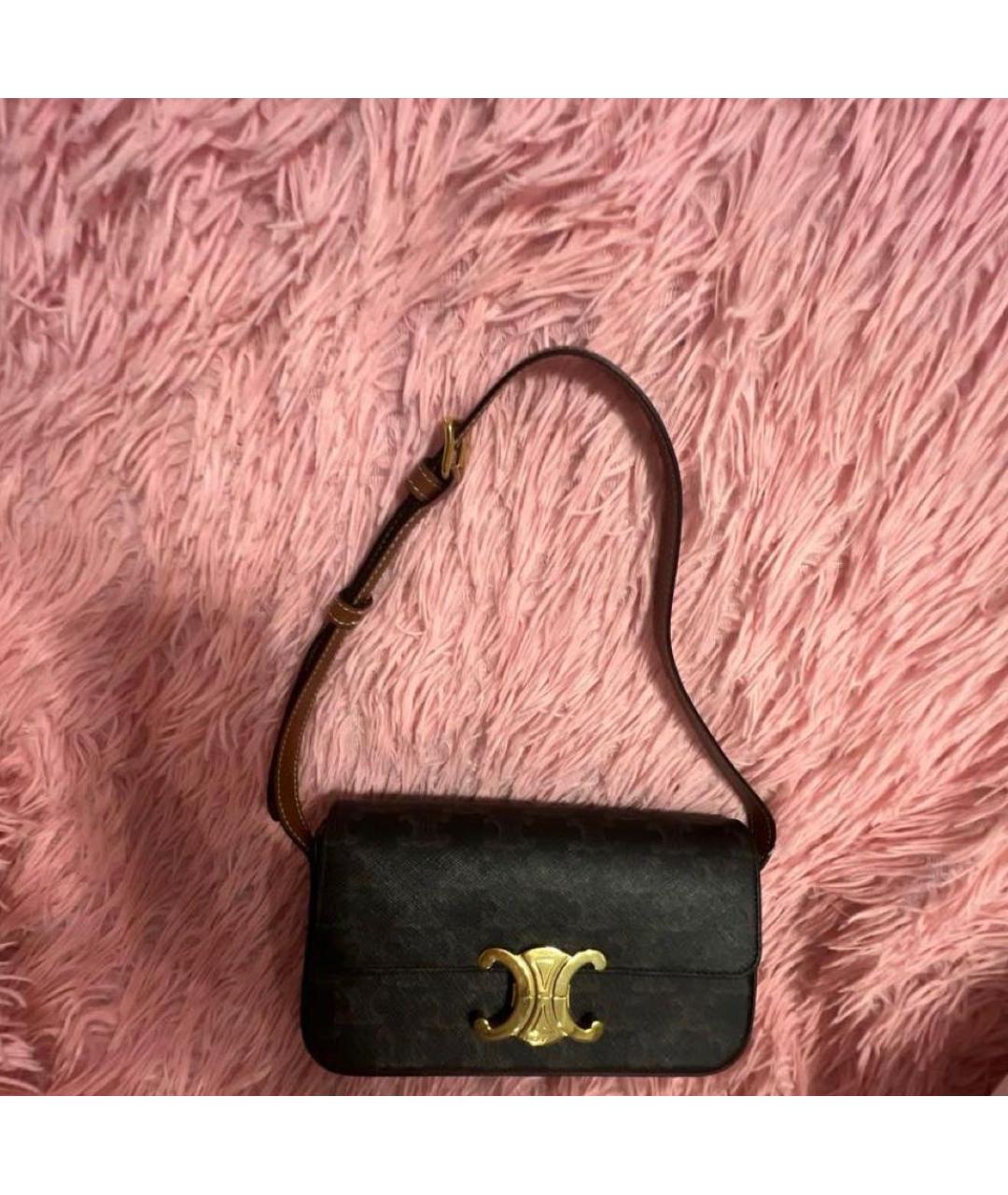 CELINE Коричневая кожаная сумка с короткими ручками, фото 2