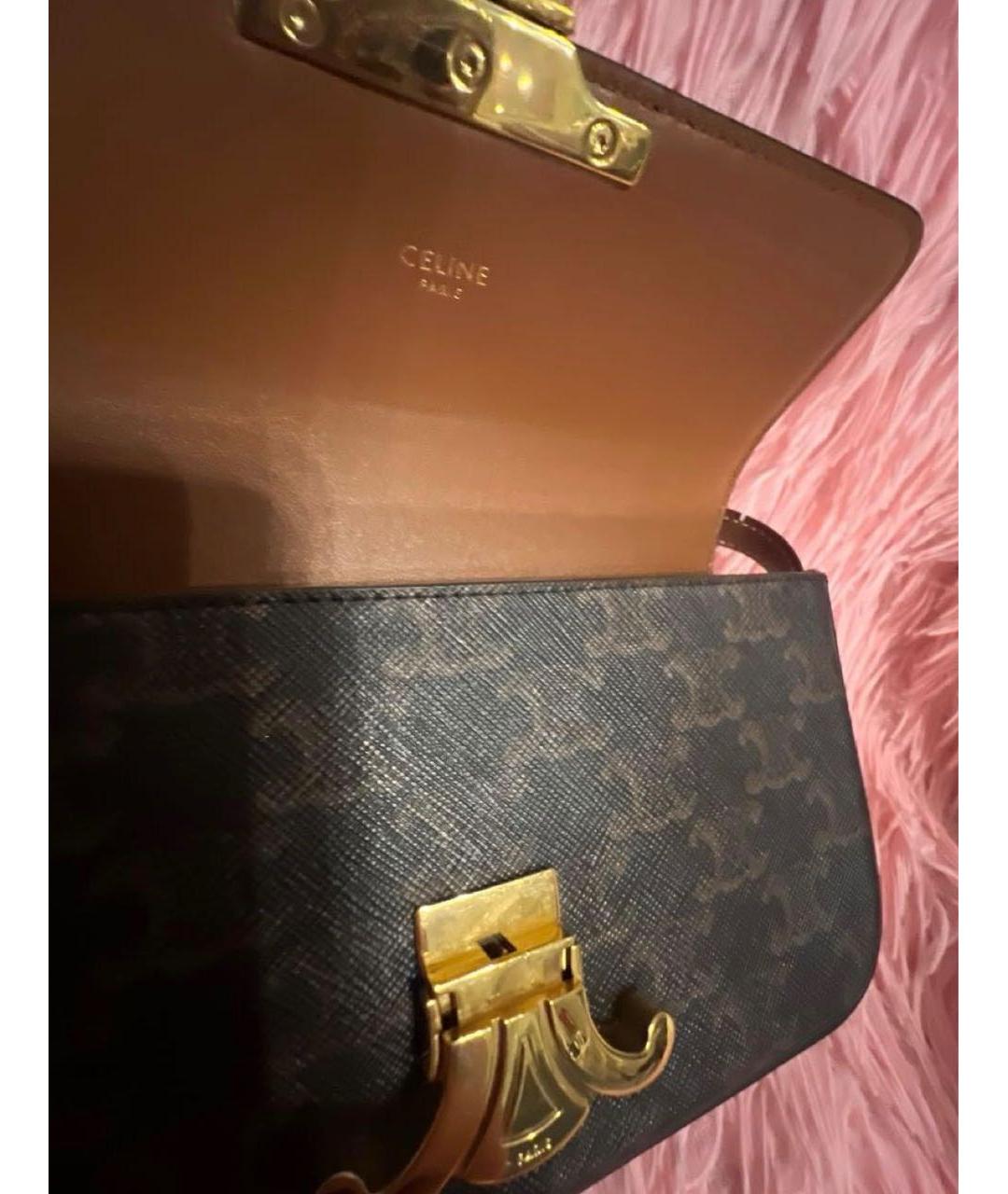 CELINE Коричневая кожаная сумка с короткими ручками, фото 4