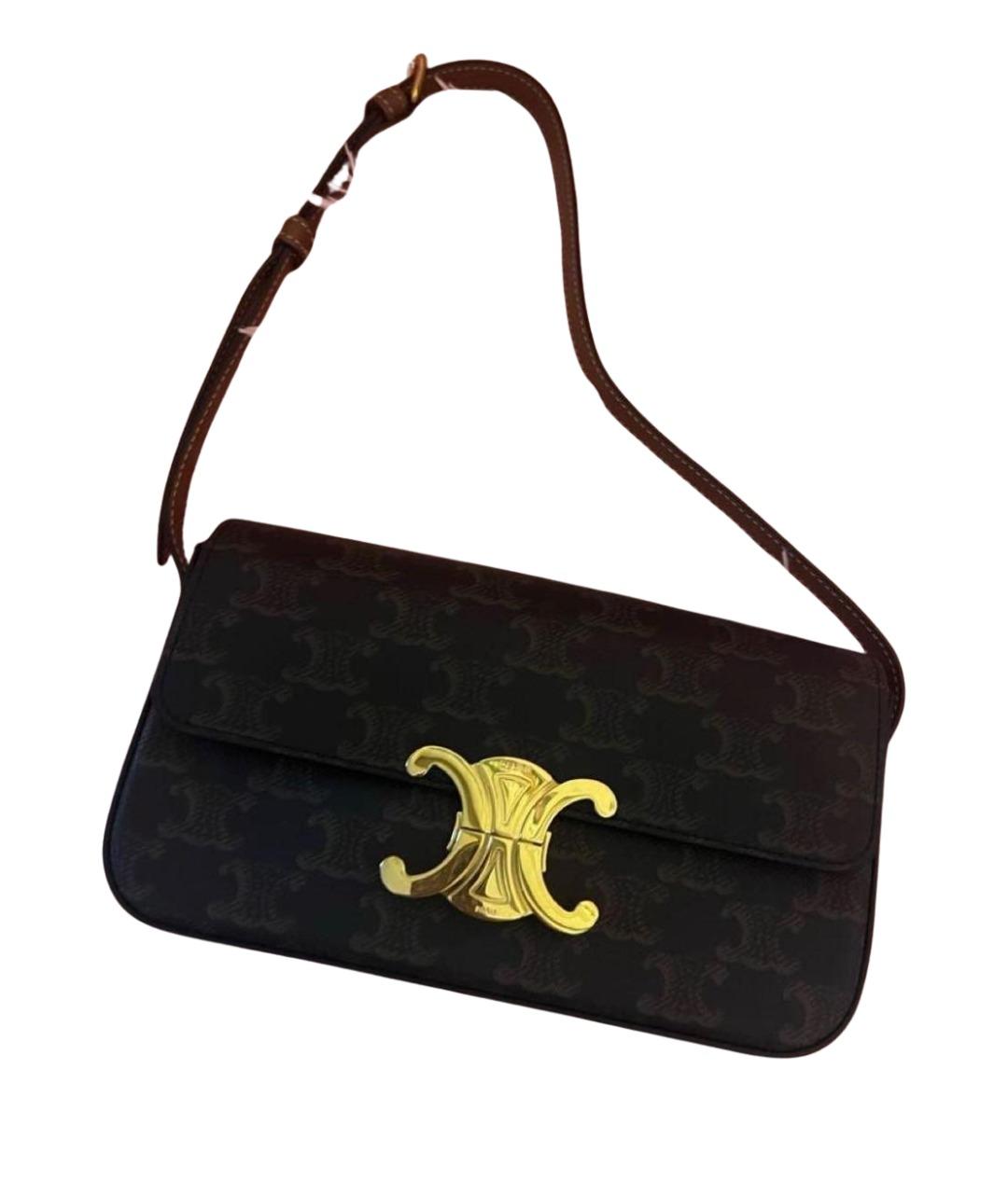 CELINE Коричневая кожаная сумка с короткими ручками, фото 1