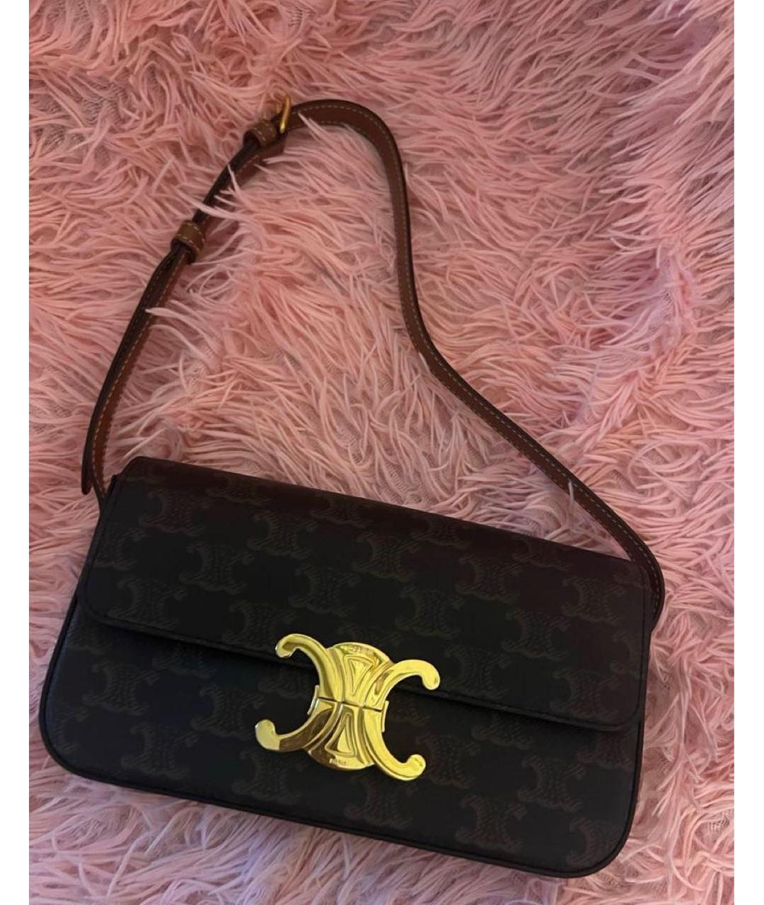 CELINE Коричневая кожаная сумка с короткими ручками, фото 5