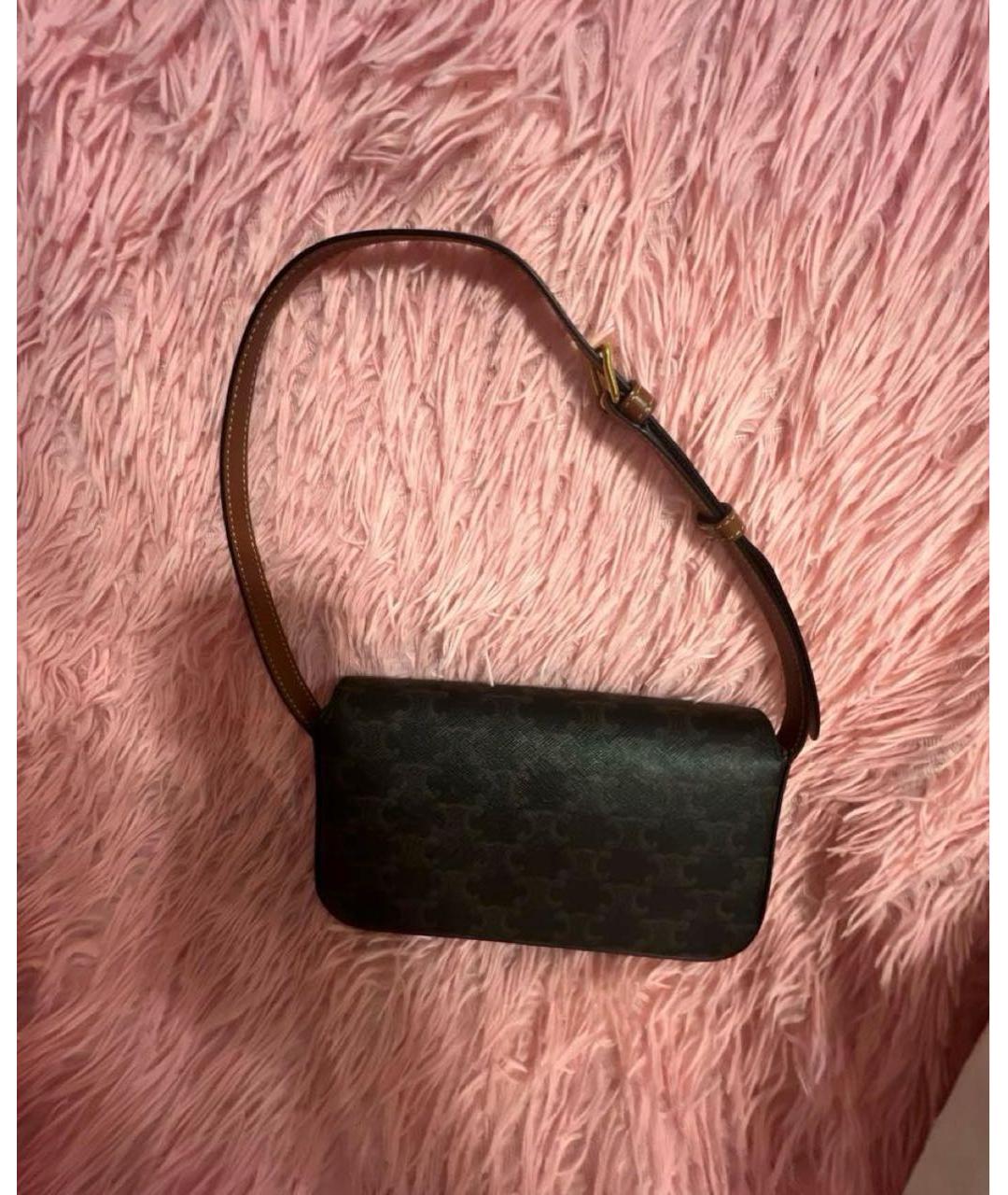 CELINE Коричневая кожаная сумка с короткими ручками, фото 3