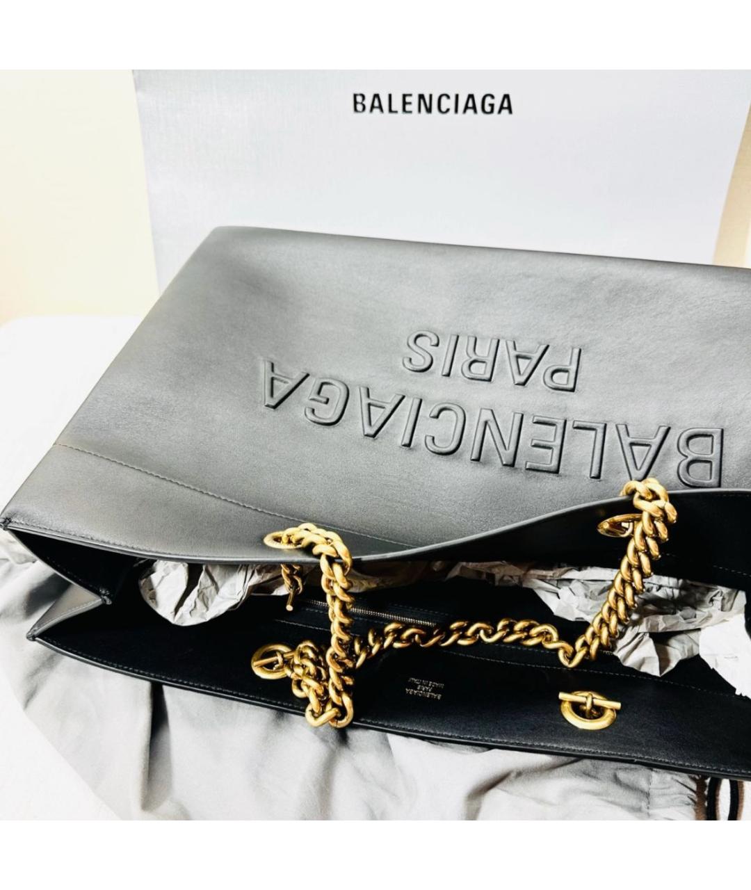 BALENCIAGA Черная кожаная сумка тоут, фото 4