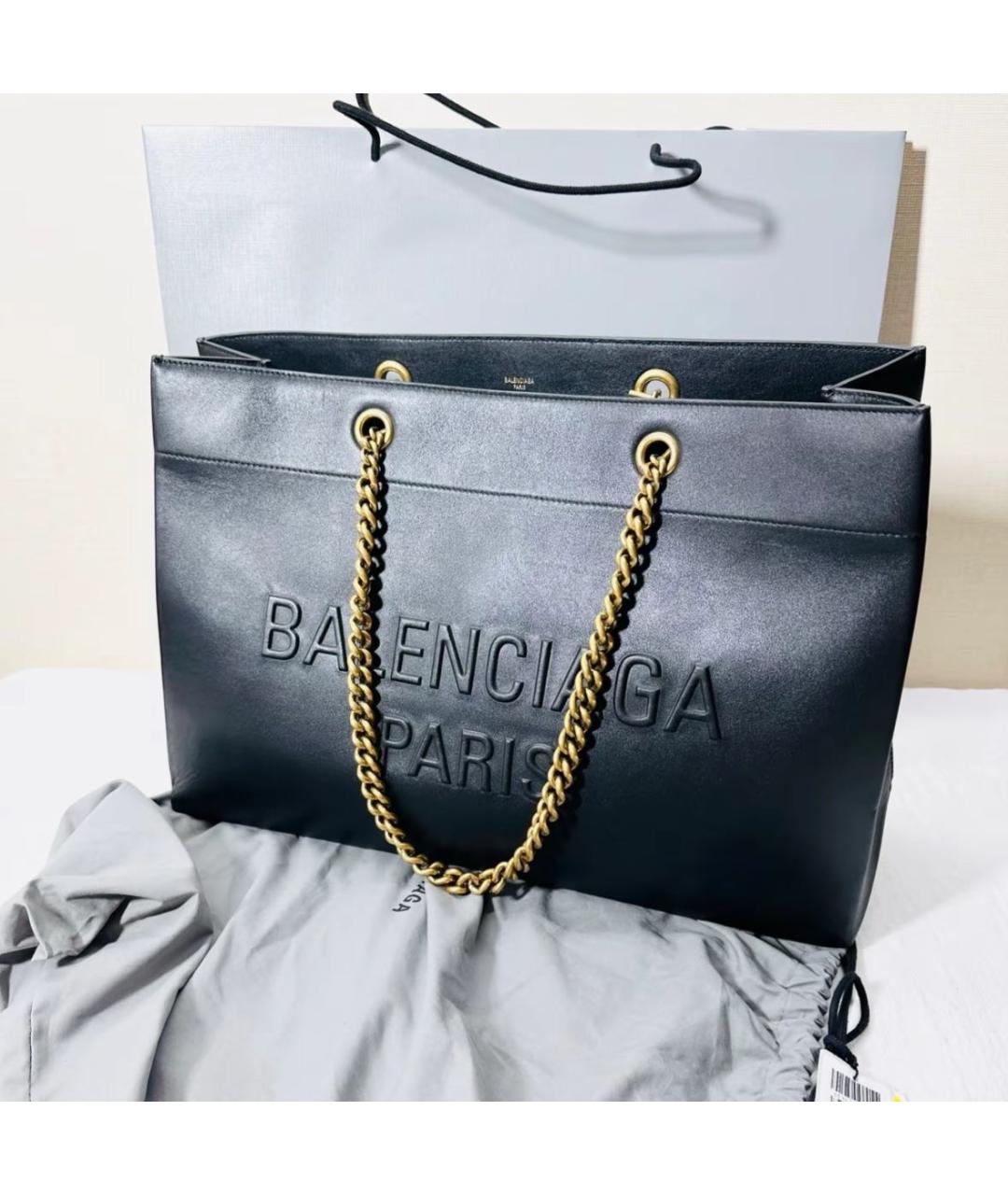 BALENCIAGA Черная кожаная сумка тоут, фото 2