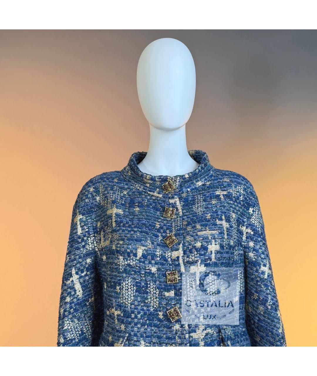 CHANEL Синий твидовый жакет/пиджак, фото 5