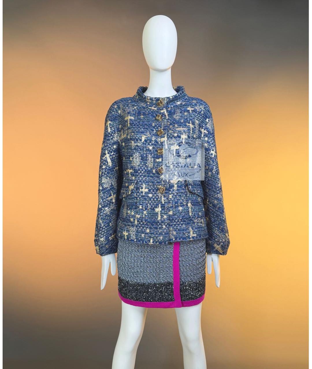CHANEL Синий твидовый жакет/пиджак, фото 4