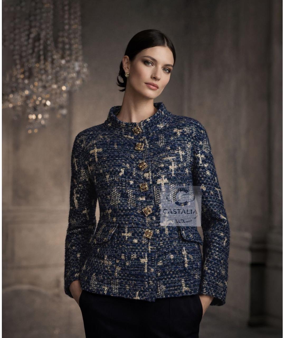 CHANEL Синий твидовый жакет/пиджак, фото 3