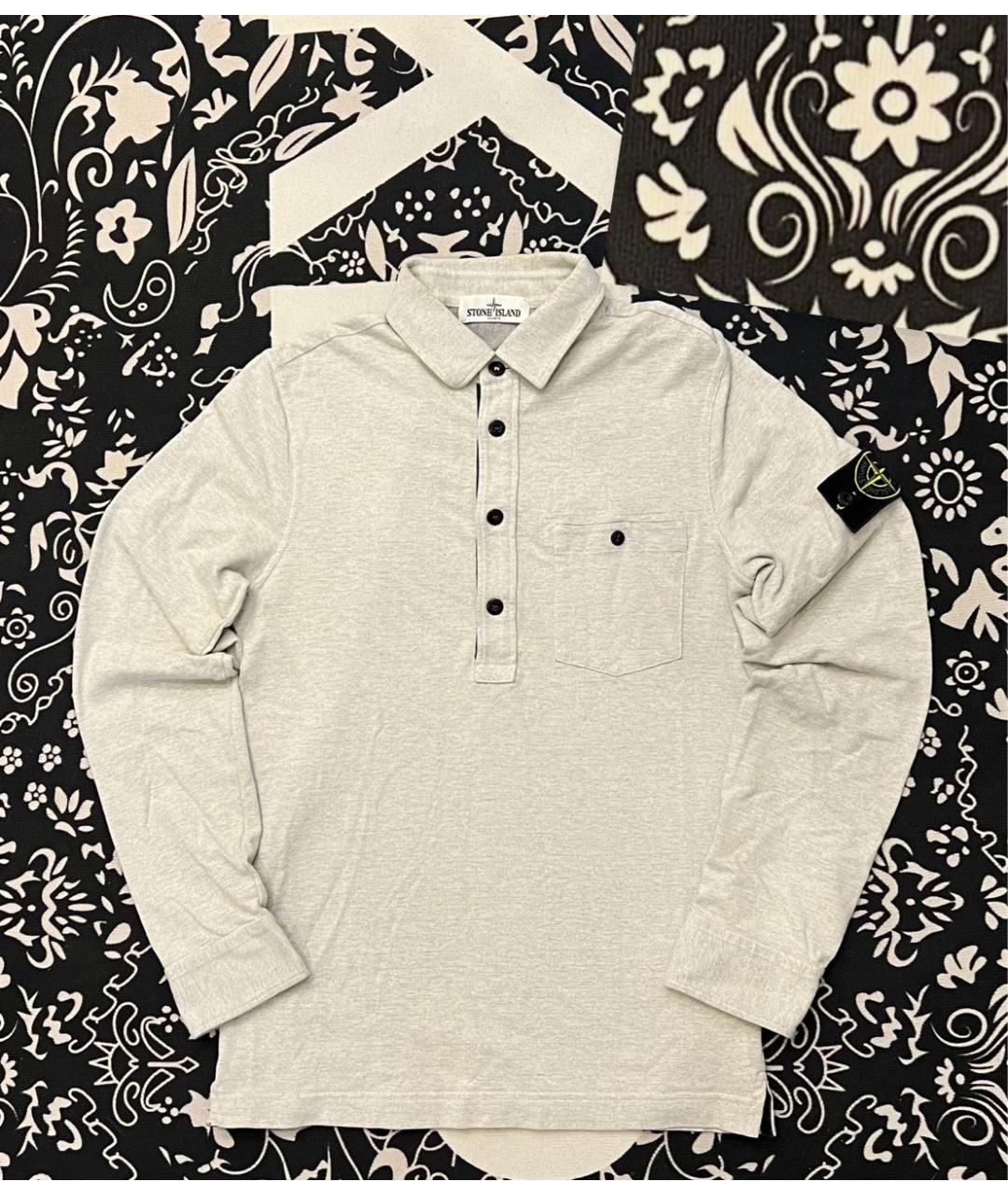 STONE ISLAND Серое хлопковое поло с длинным рукавом, фото 4