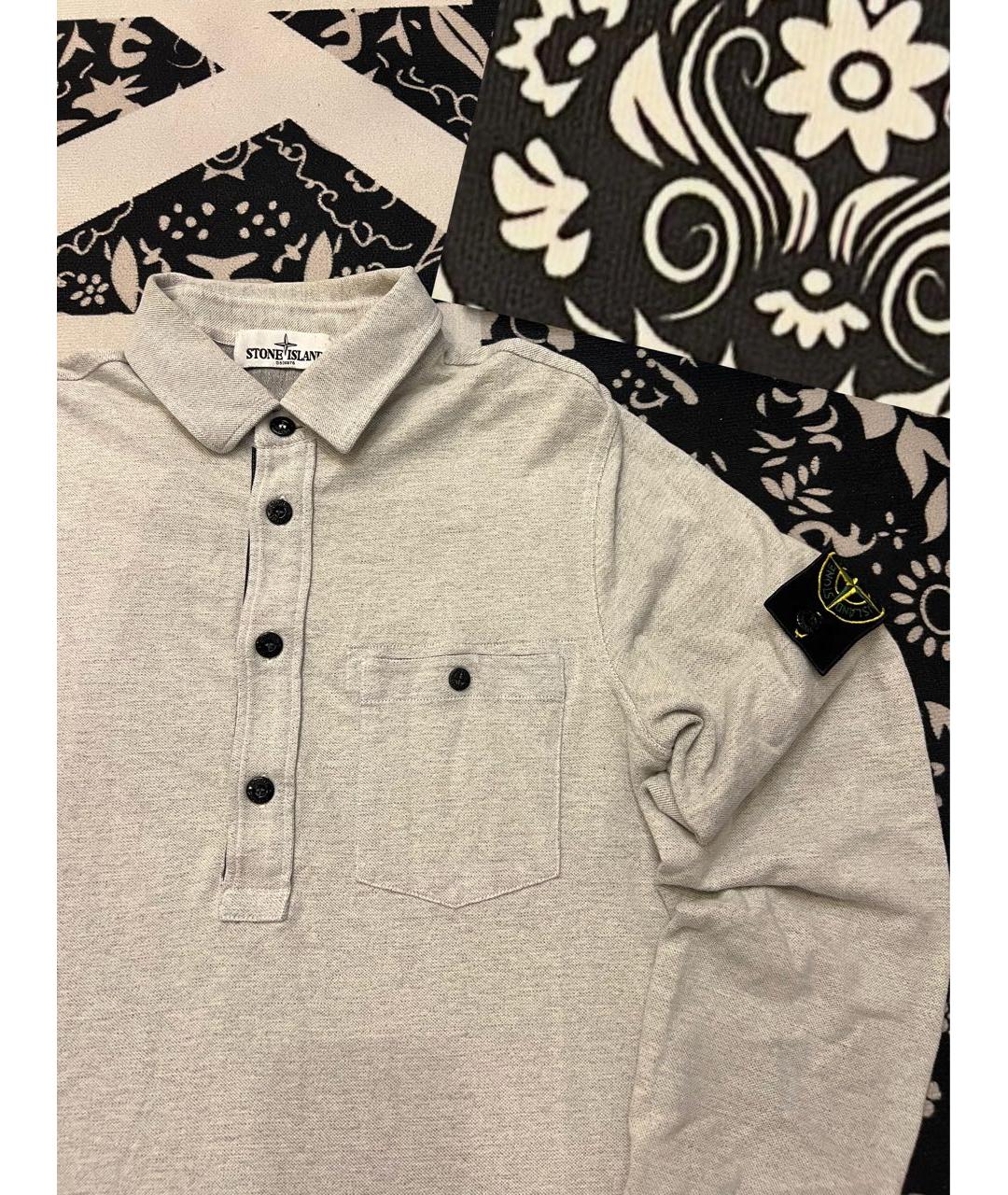 STONE ISLAND Серое хлопковое поло с длинным рукавом, фото 2