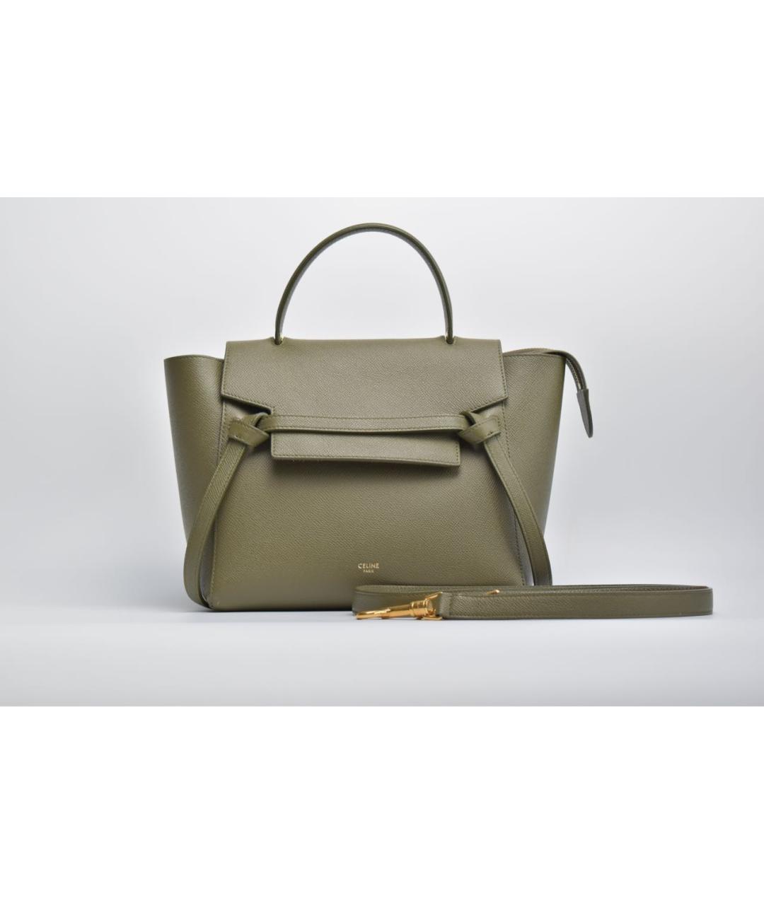 CELINE Зеленая кожаная сумка с короткими ручками, фото 9