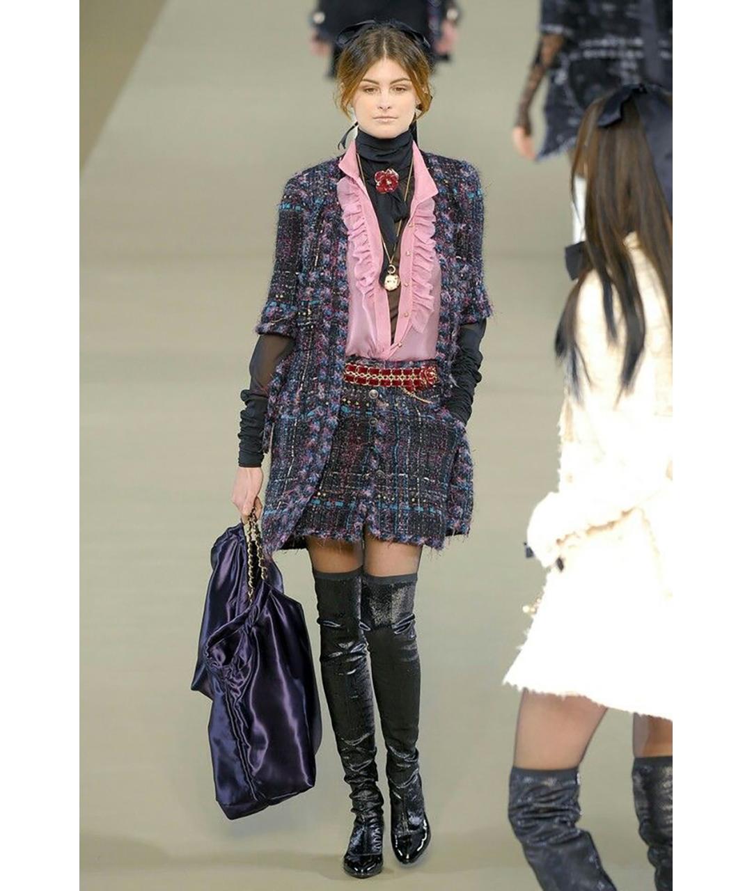 CHANEL Фиолетовый твидовый жакет/пиджак, фото 2