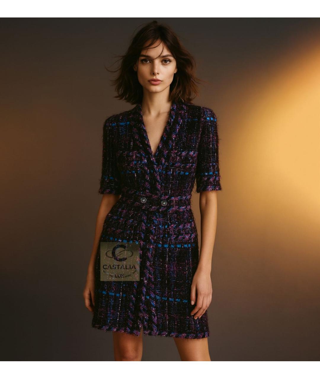 CHANEL Фиолетовый твидовый жакет/пиджак, фото 4