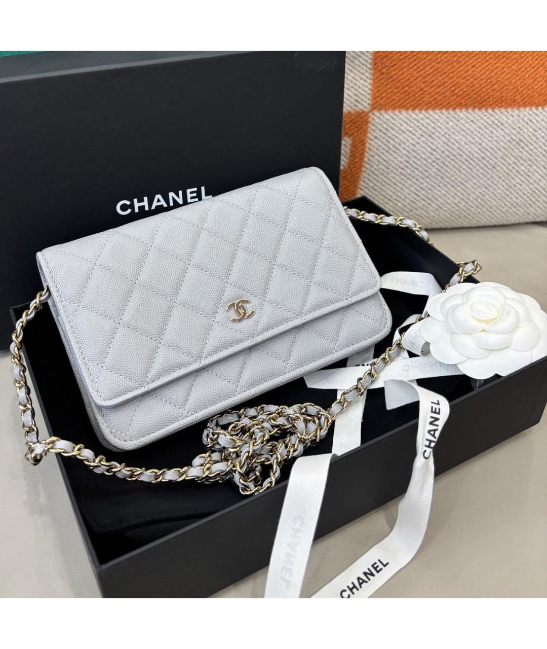 CHANEL Серая кожаная сумка через плечо, фото 9