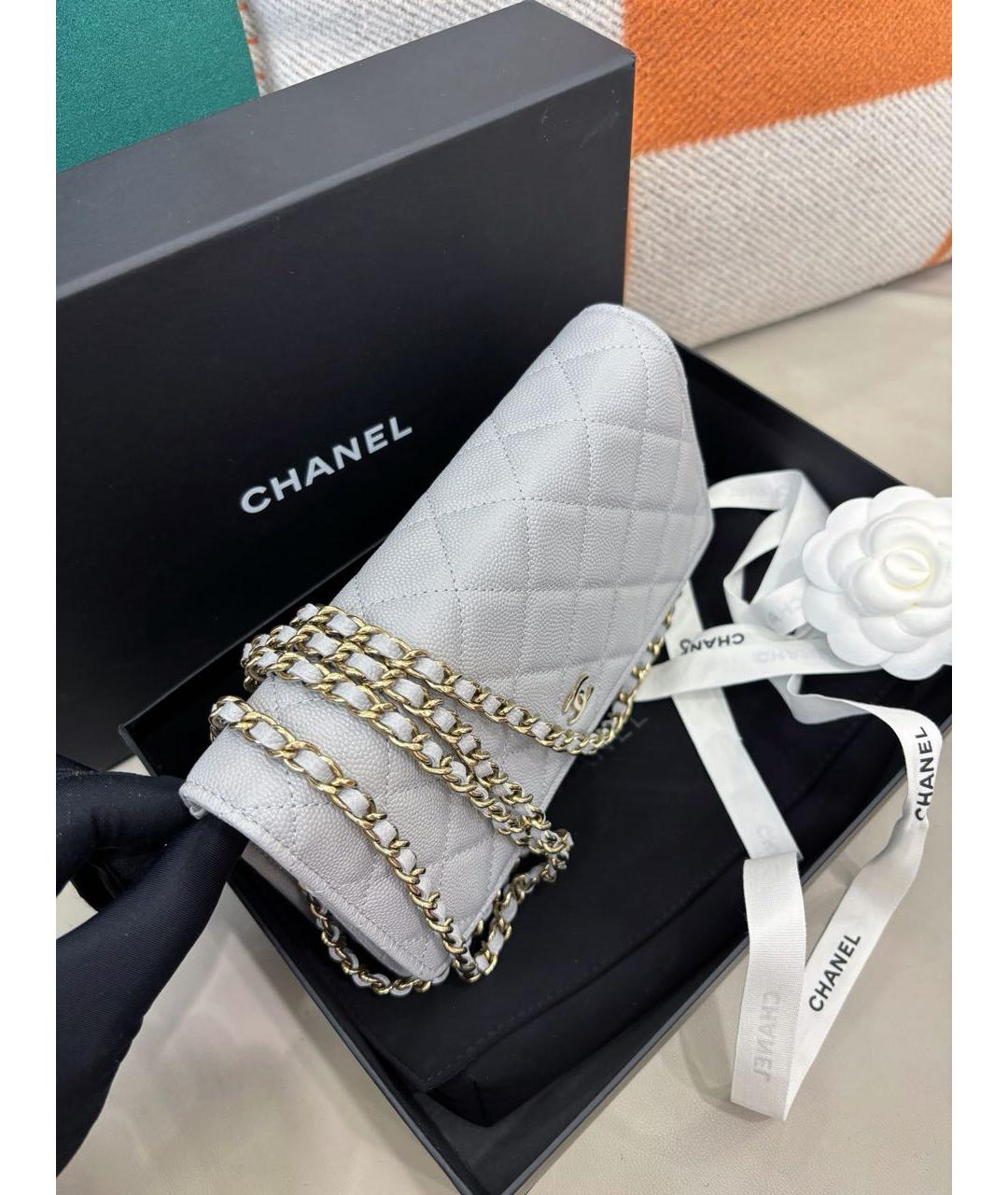 CHANEL Серая кожаная сумка через плечо, фото 5