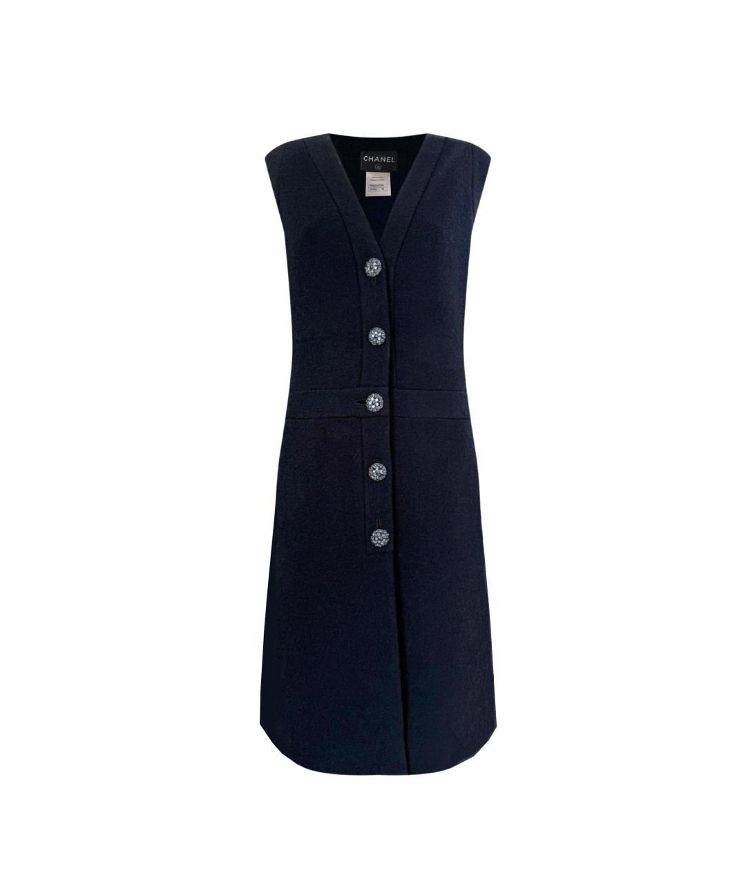 CHANEL Темно-синее твидовое коктейльное платье, фото 1