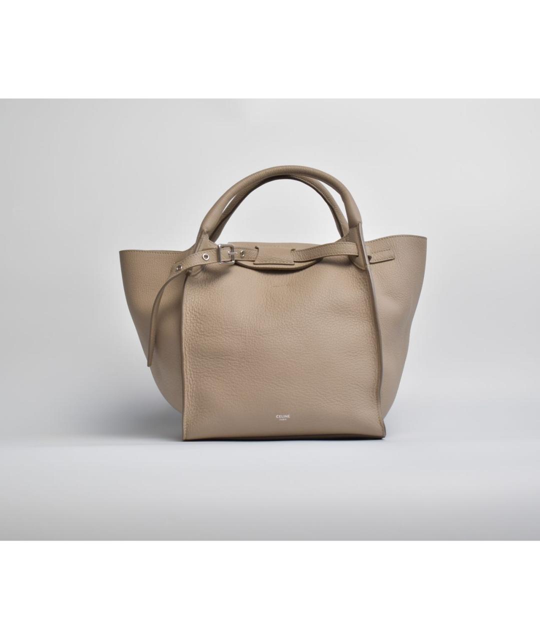 CELINE Бежевая кожаная сумка с короткими ручками, фото 9