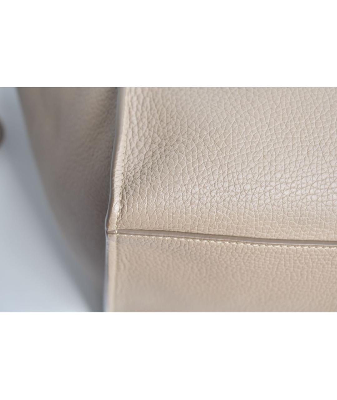 CELINE Бежевая кожаная сумка с короткими ручками, фото 6