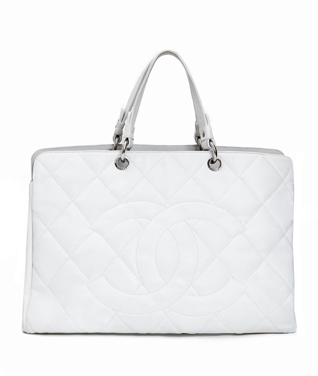 CHANEL Белая кожаная сумка с короткими ручками, фото 1