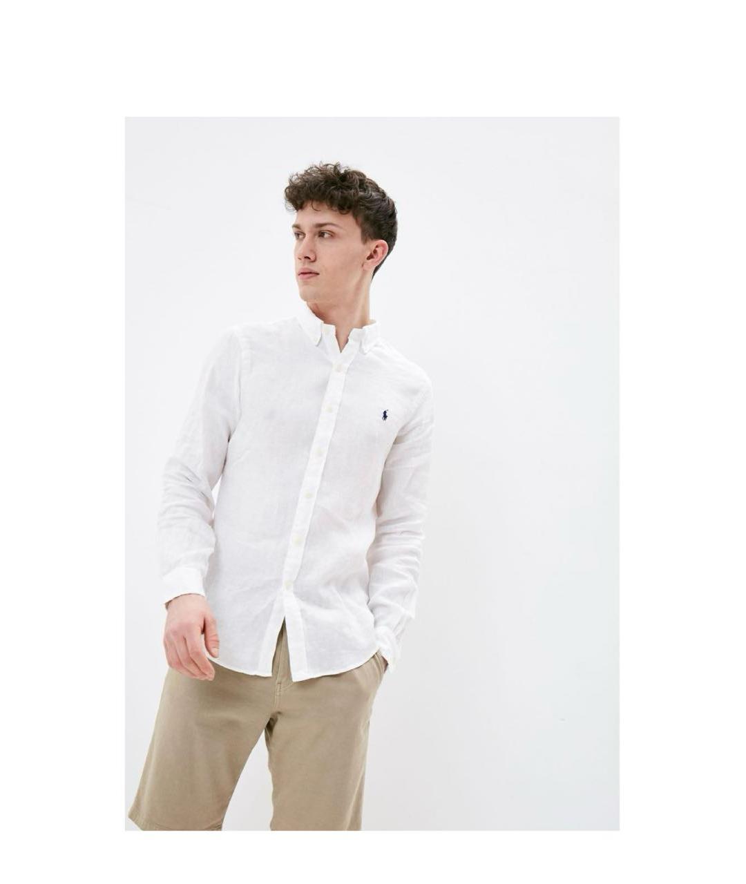 POLO RALPH LAUREN Белая льняная кэжуал рубашка, фото 4