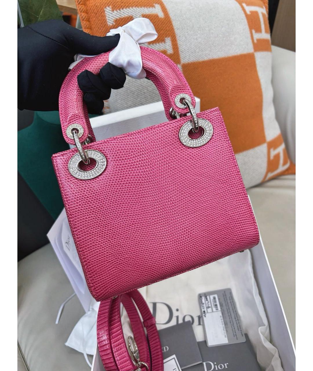 CHRISTIAN DIOR Розовая сумка с короткими ручками из экзотической кожи, фото 3