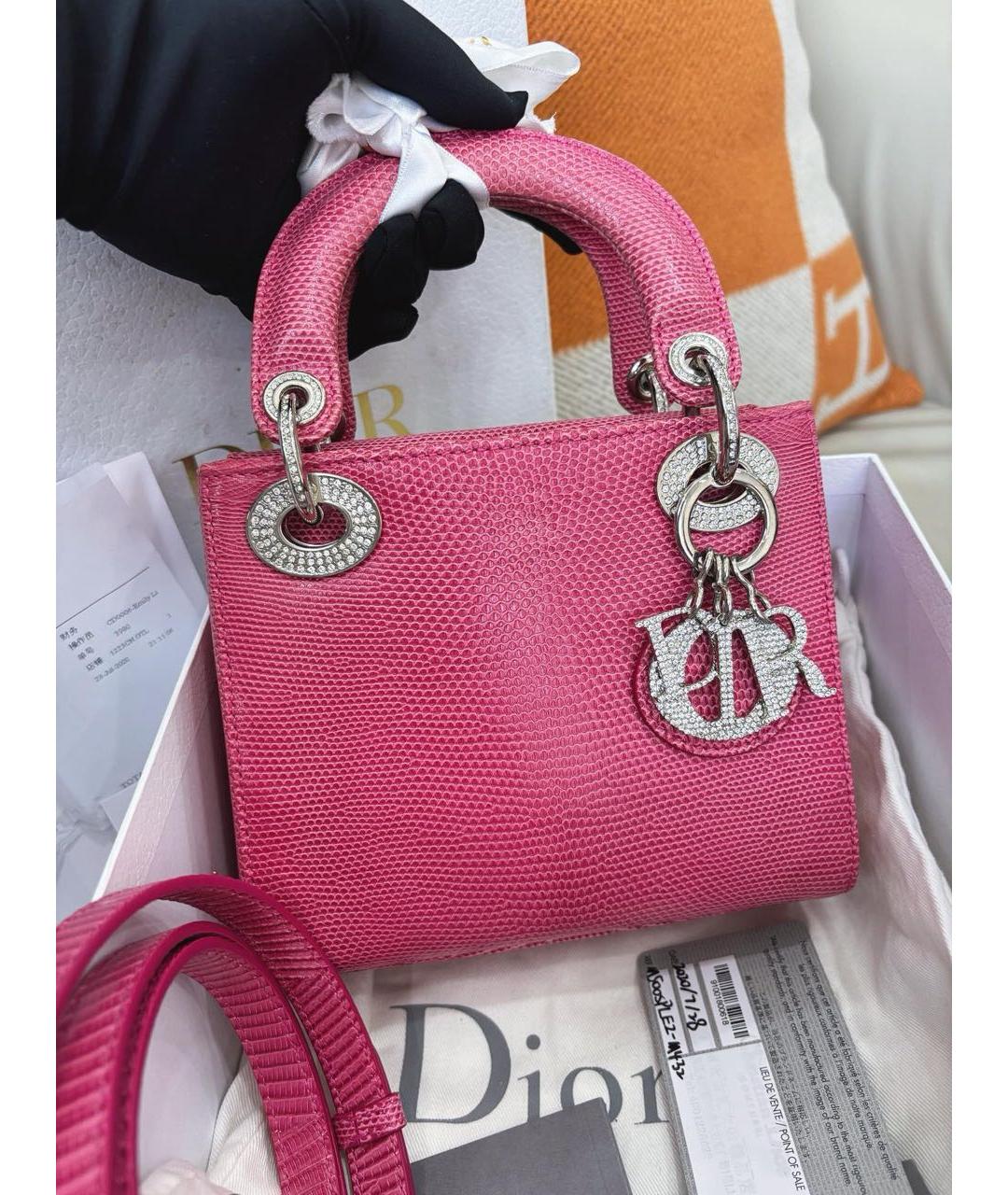 CHRISTIAN DIOR Розовая сумка с короткими ручками из экзотической кожи, фото 9