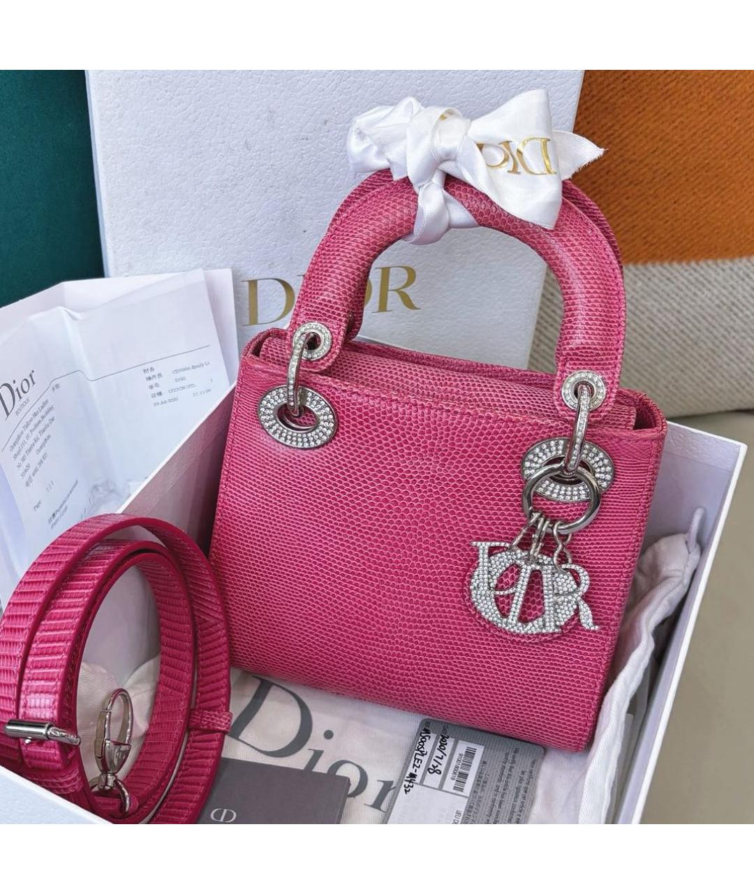 CHRISTIAN DIOR Розовая сумка с короткими ручками из экзотической кожи, фото 2