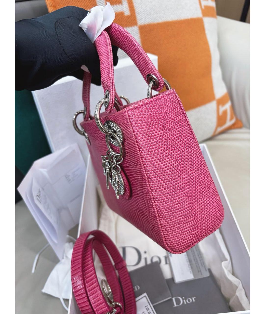 CHRISTIAN DIOR Розовая сумка с короткими ручками из экзотической кожи, фото 4