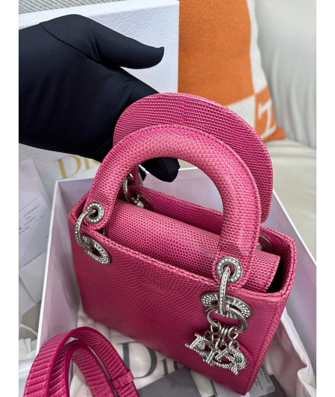 CHRISTIAN DIOR Розовая сумка с короткими ручками из экзотической кожи, фото 6