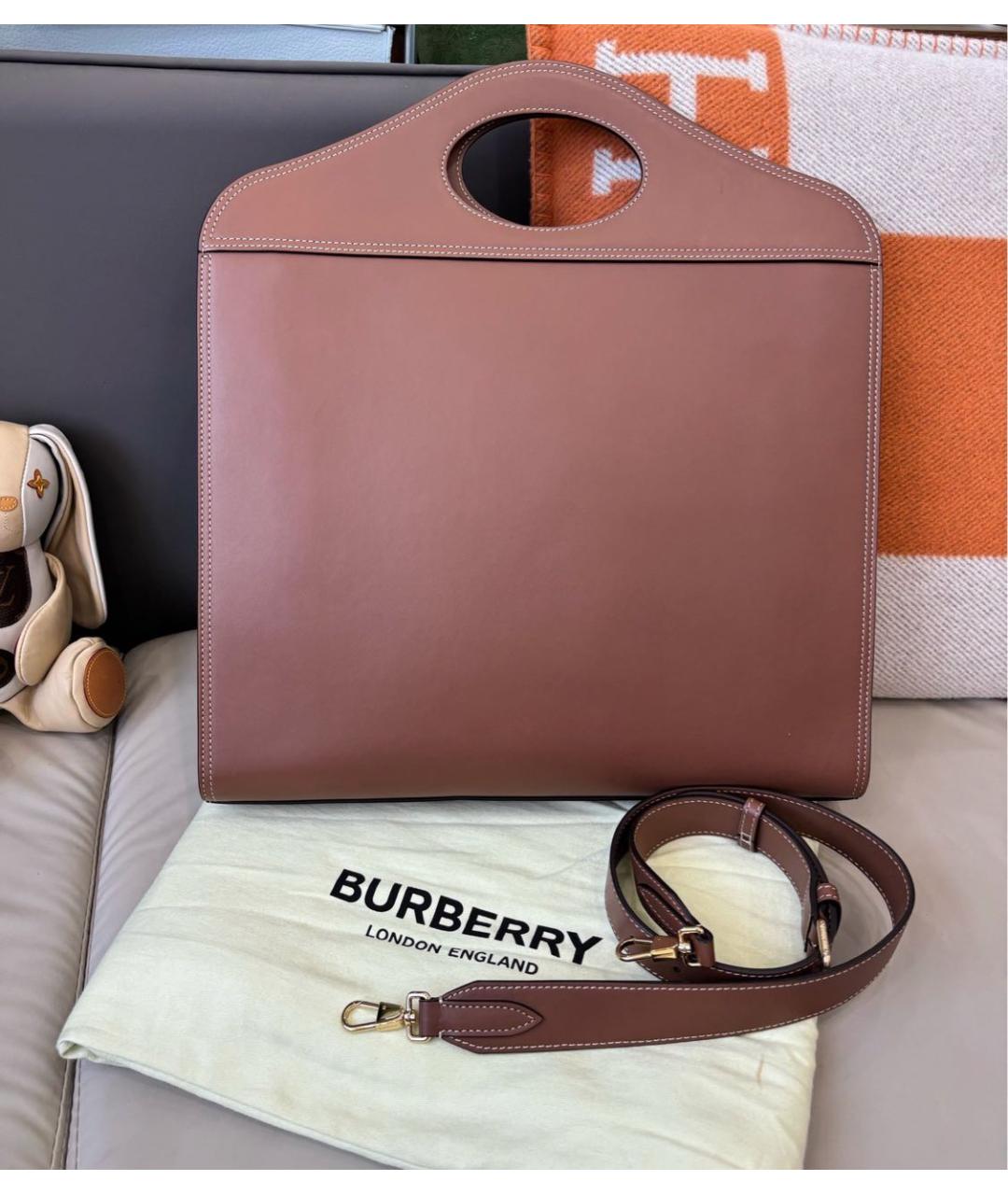 BURBERRY Коричневая кожаная сумка с короткими ручками, фото 4