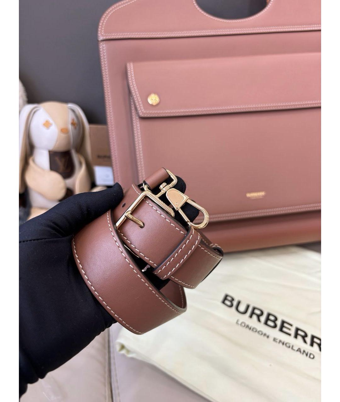 BURBERRY Коричневая кожаная сумка с короткими ручками, фото 8