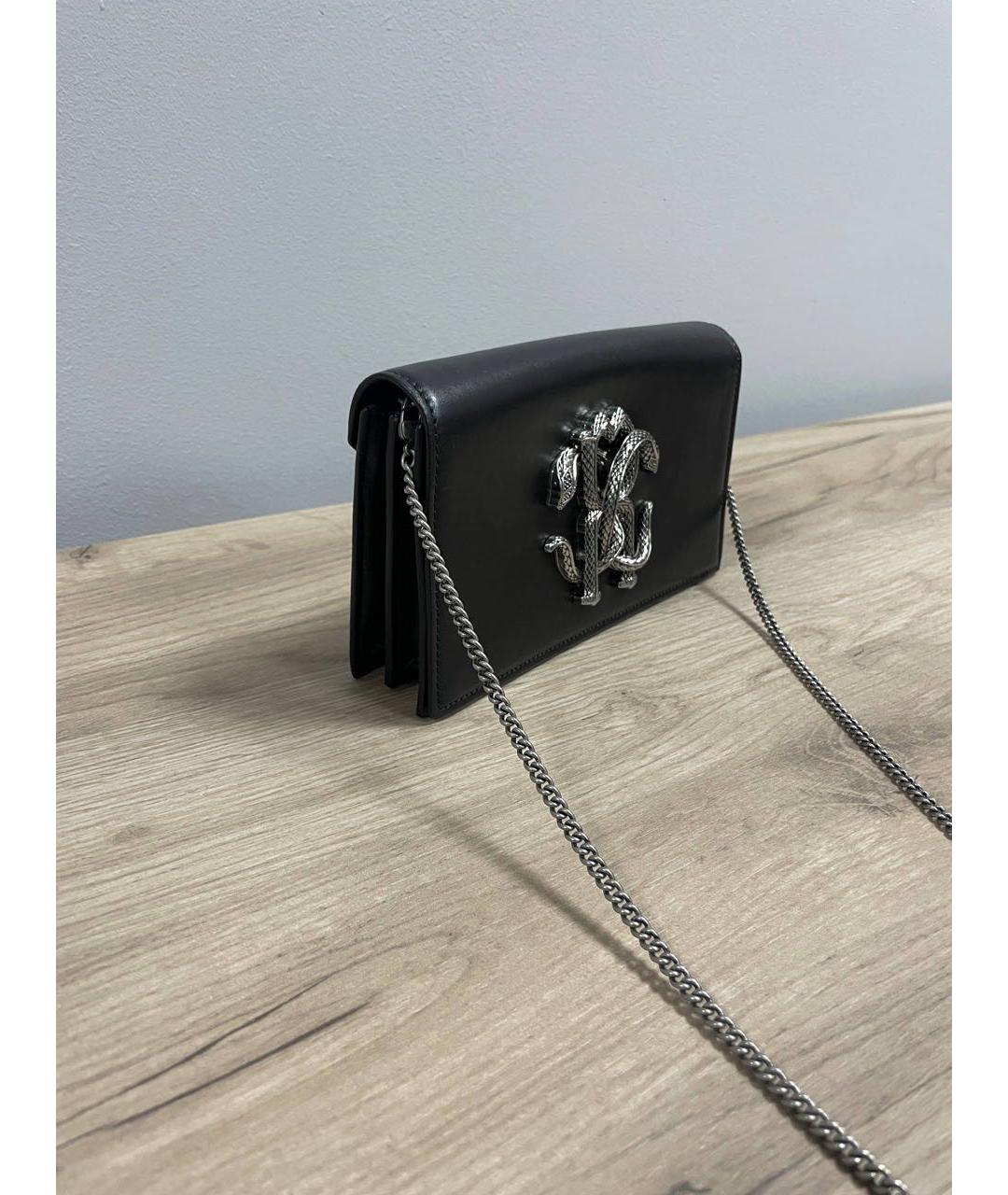 ROBERTO CAVALLI Черная кожаная сумка через плечо, фото 2