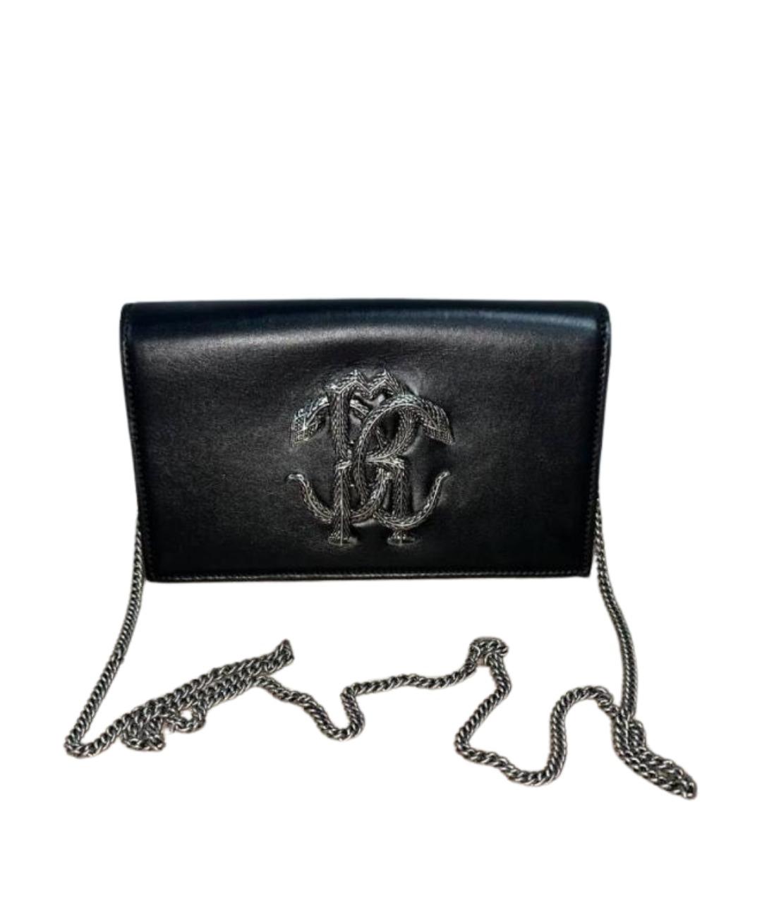 ROBERTO CAVALLI Черная кожаная сумка через плечо, фото 1