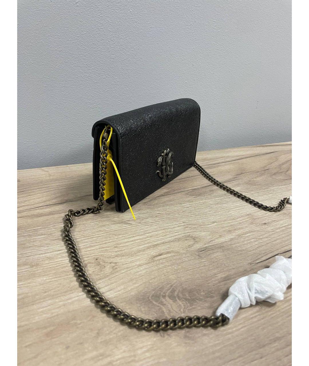 ROBERTO CAVALLI Черная кожаная сумка через плечо, фото 5