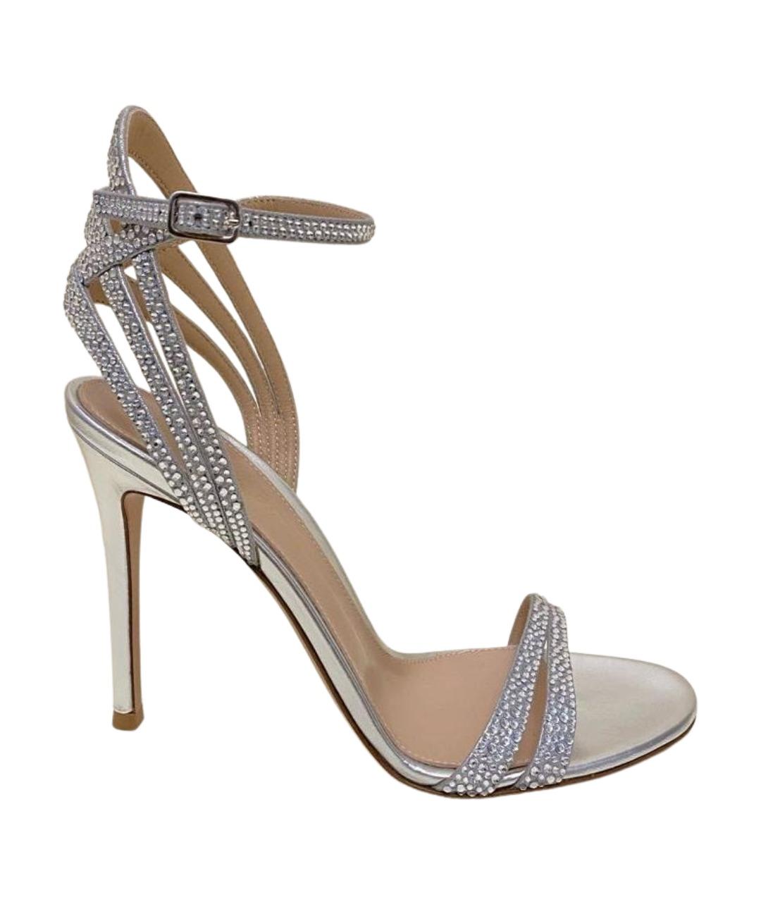 GIANVITO ROSSI Серебряные кожаные босоножки, фото 1