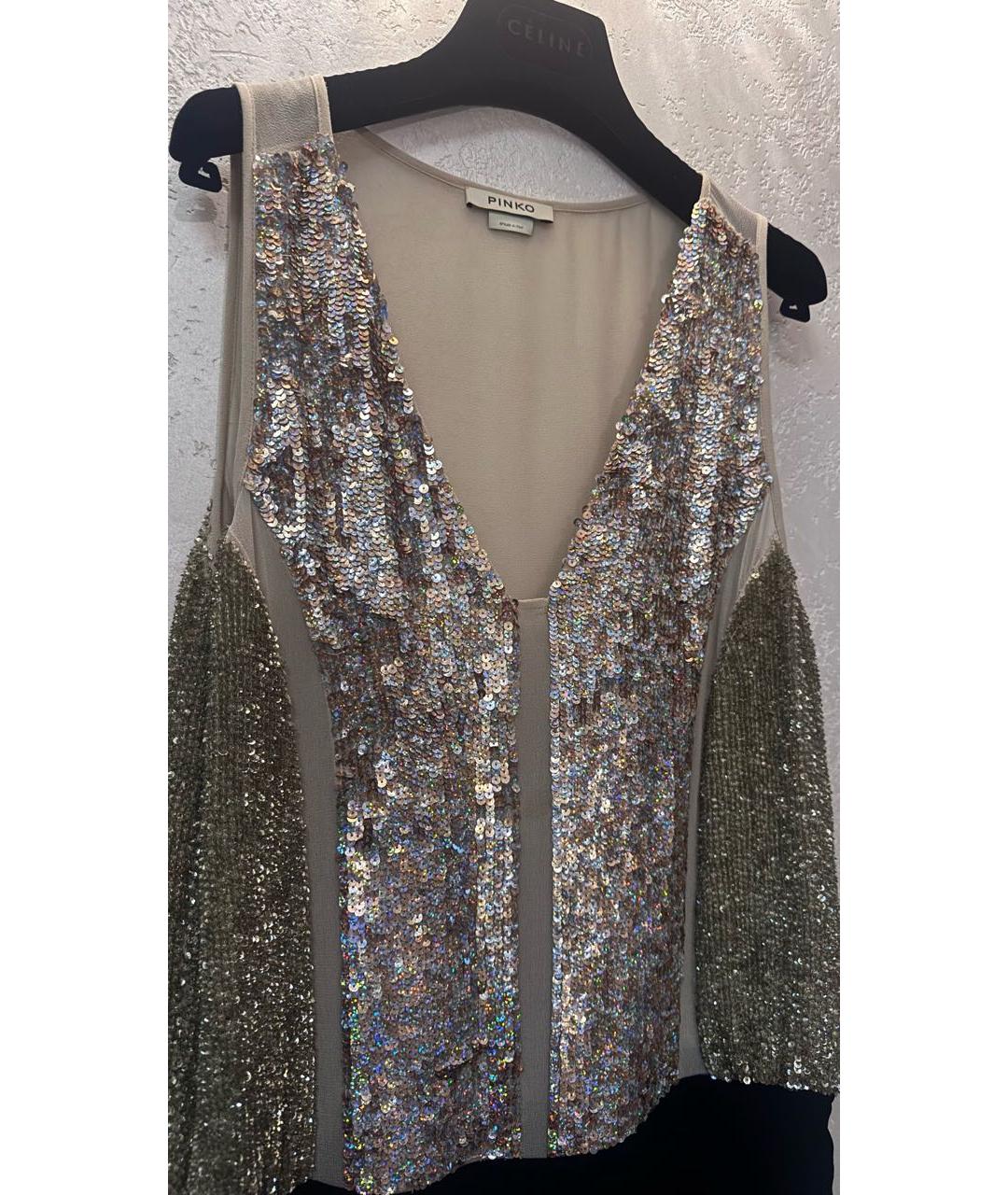 PINKO Золотое полиэстеровое коктейльное платье, фото 3