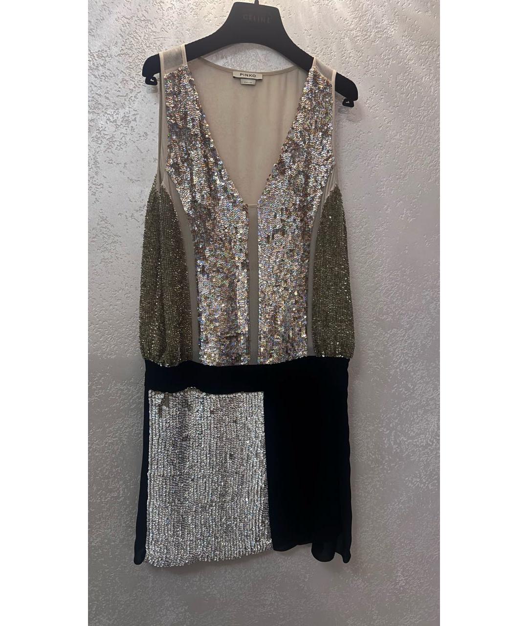 PINKO Золотое полиэстеровое коктейльное платье, фото 5