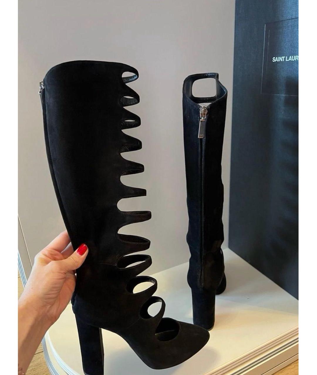 SAINT LAURENT Черные замшевые сапоги, фото 2