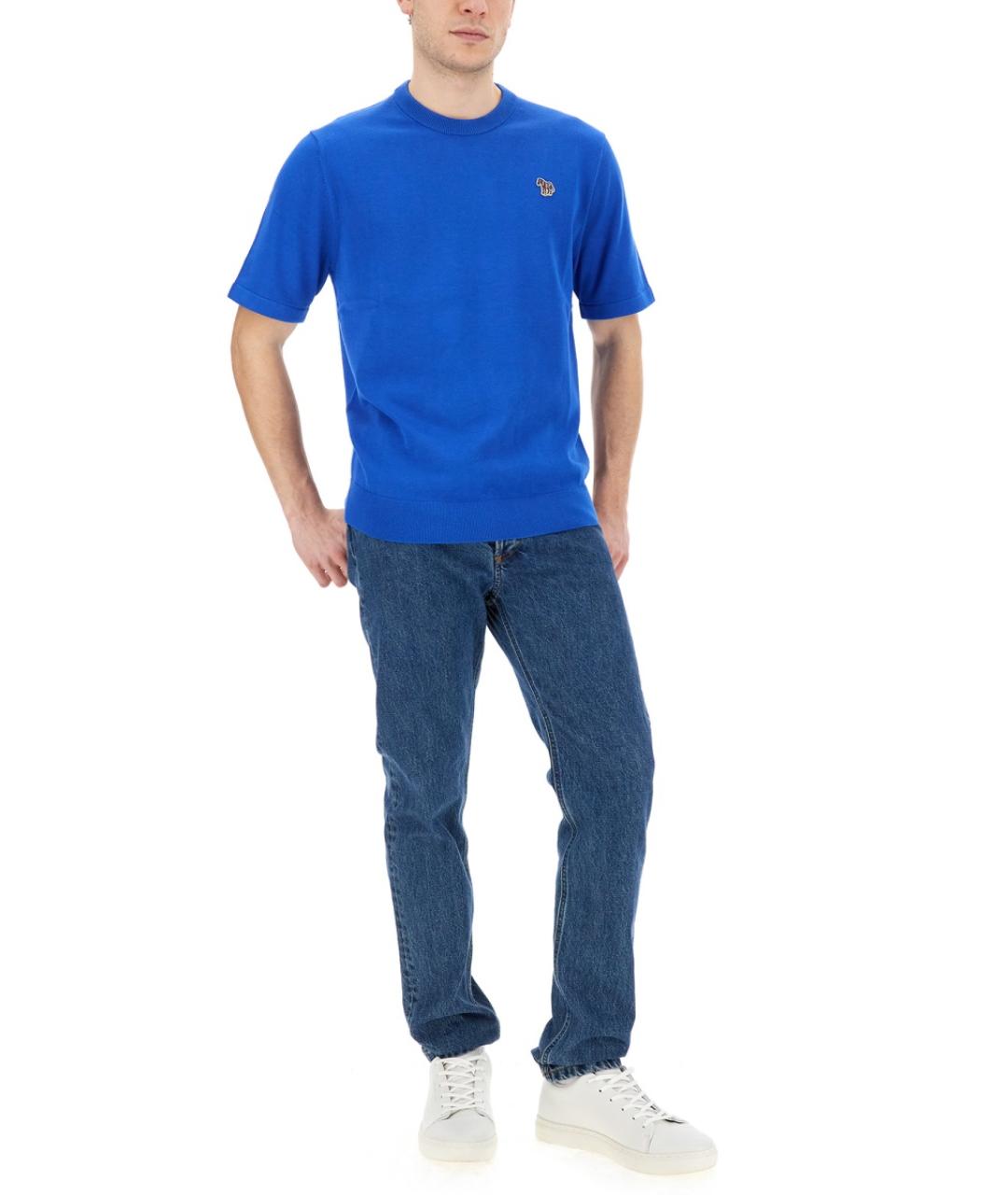 PS BY PAUL SMITH Синяя хлопковая футболка, фото 2