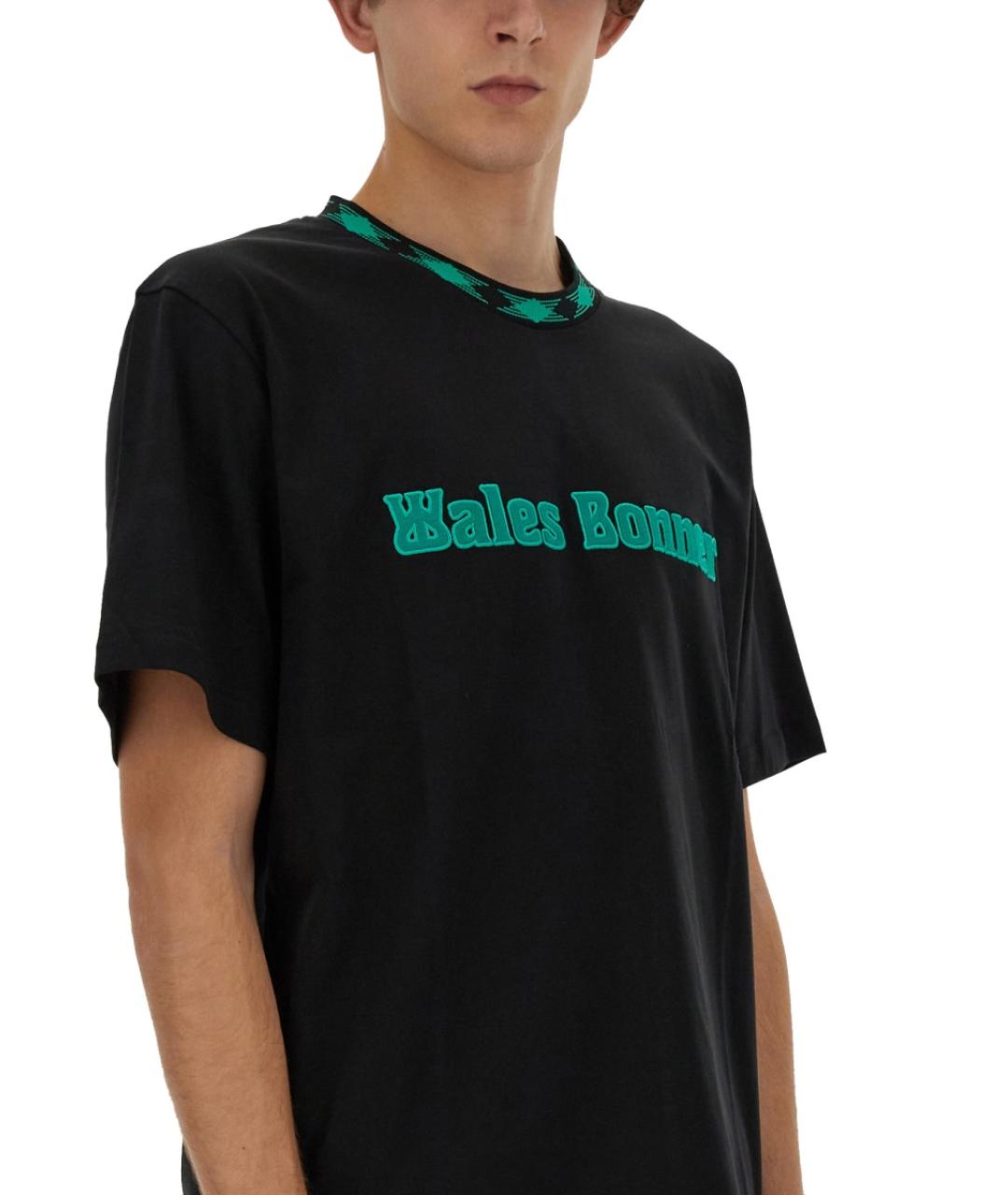 WALES BONNER Черная хлопковая футболка, фото 4