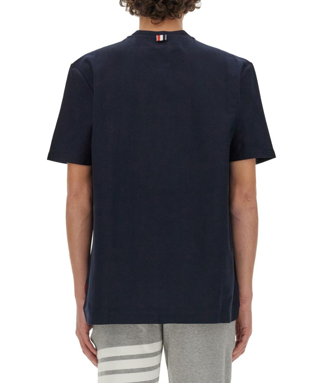 THOM BROWNE Синяя хлопковая футболка, фото 3