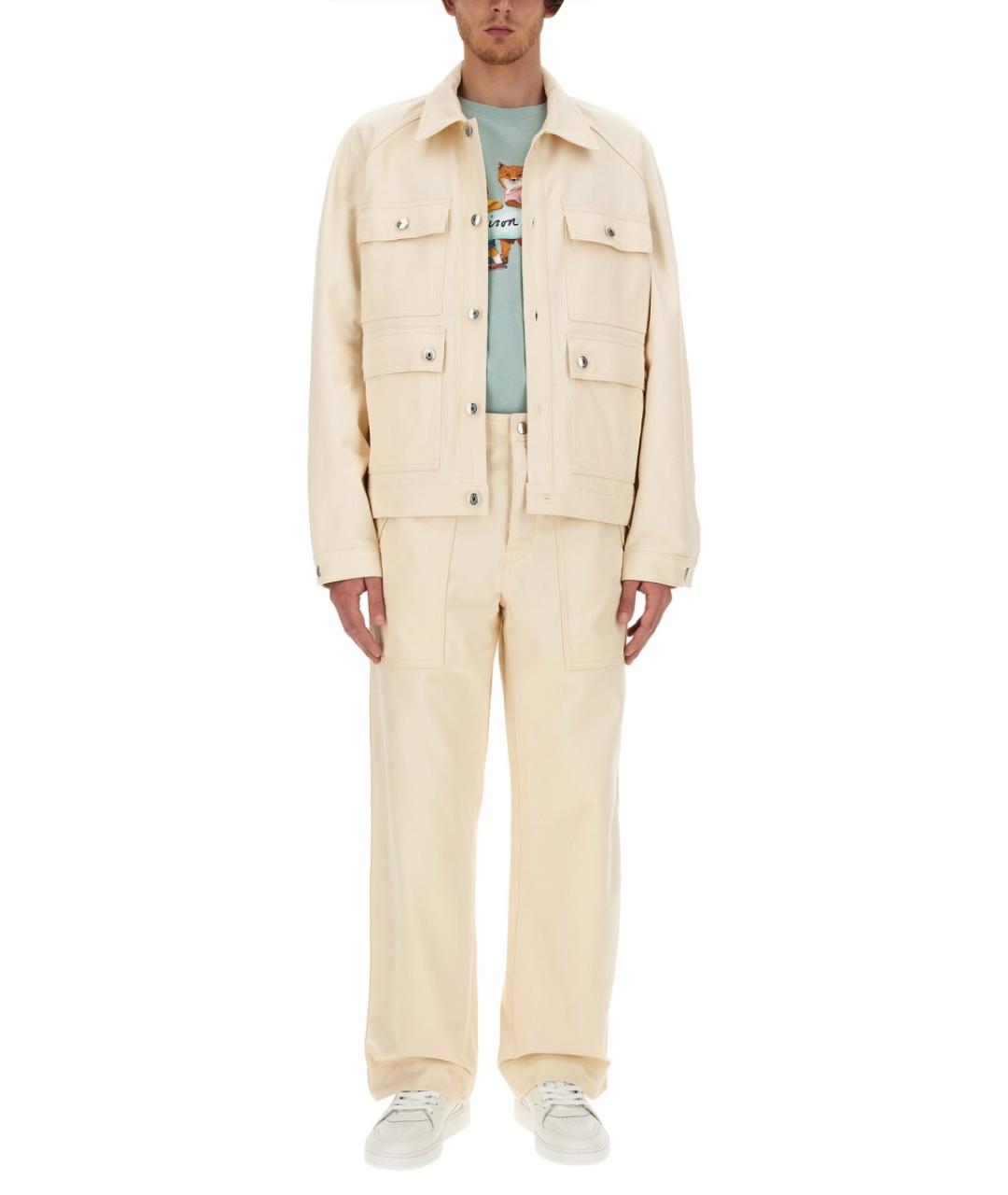 MAISON KITSUNE Белые хлопковые повседневные брюки, фото 2