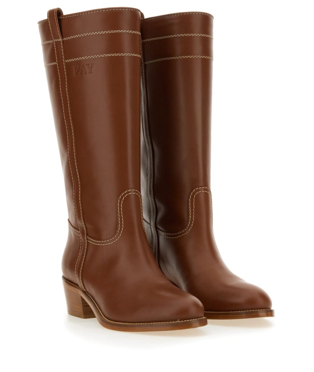 FAY Коричневые кожаные сапоги, фото 2