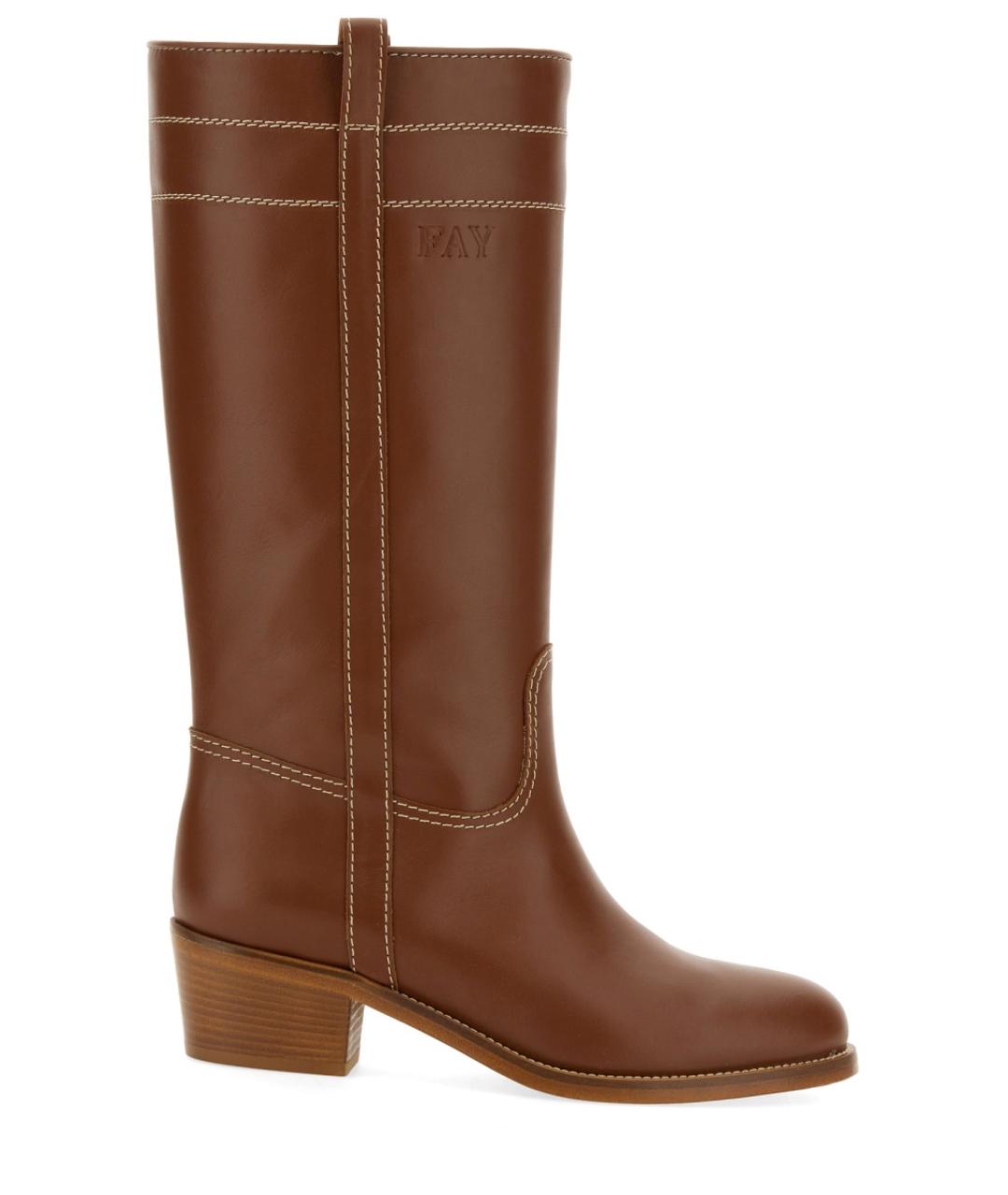 FAY Коричневые кожаные сапоги, фото 1