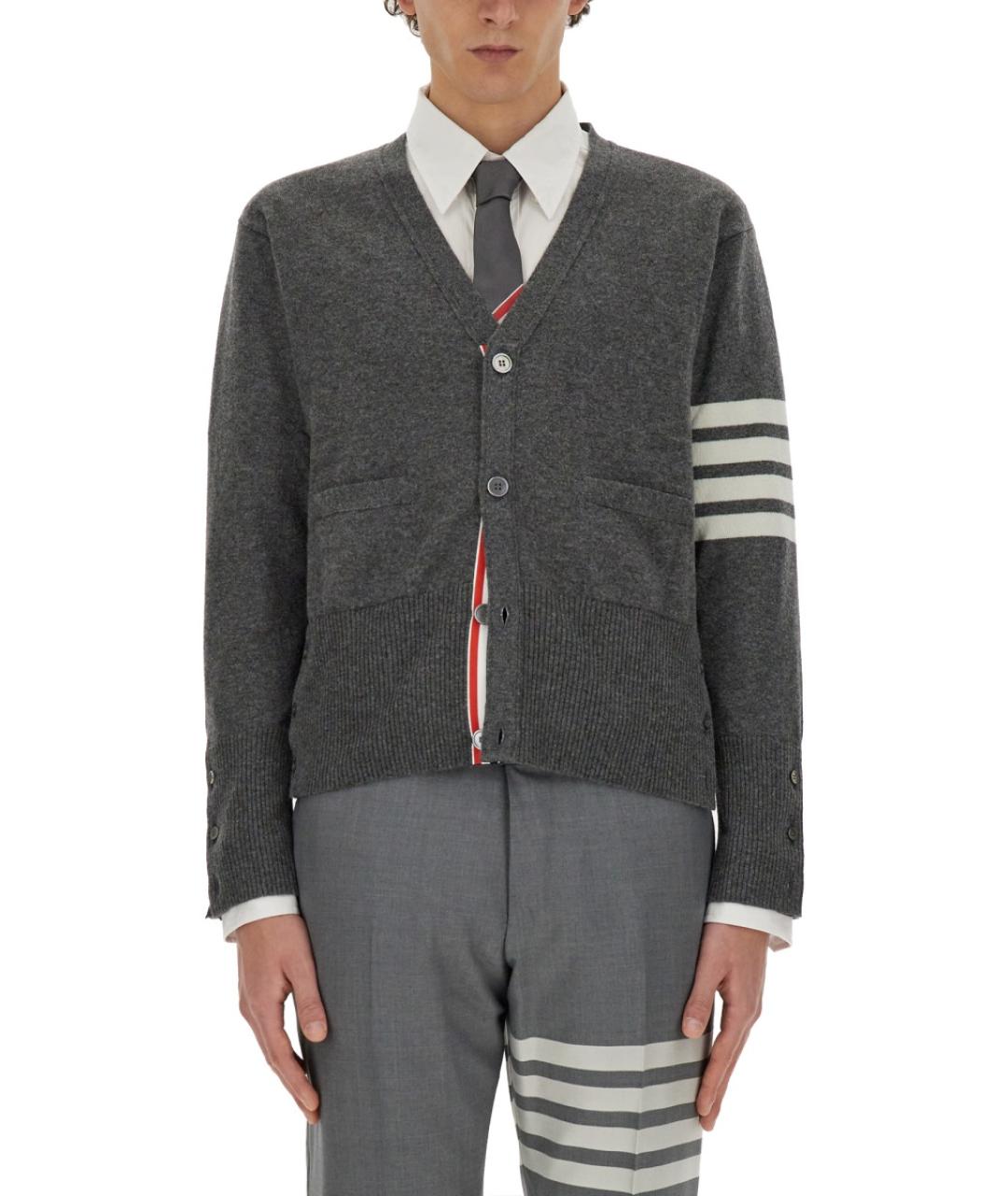 THOM BROWNE Серый кашемировый кардиган, фото 2