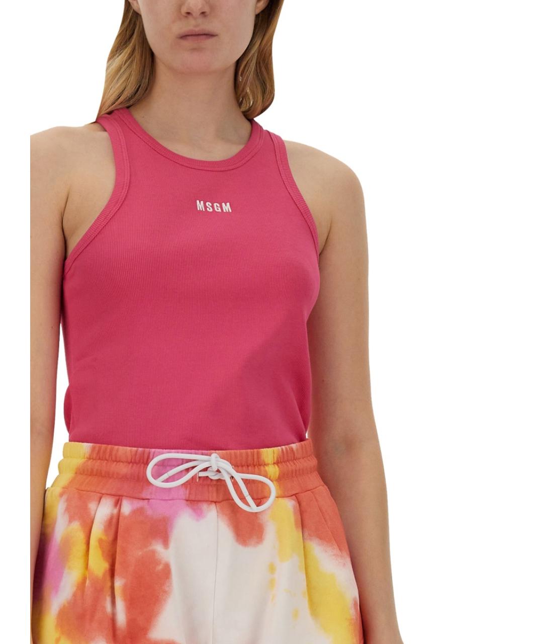 MSGM Фуксия хлопко-эластановая майка, фото 5