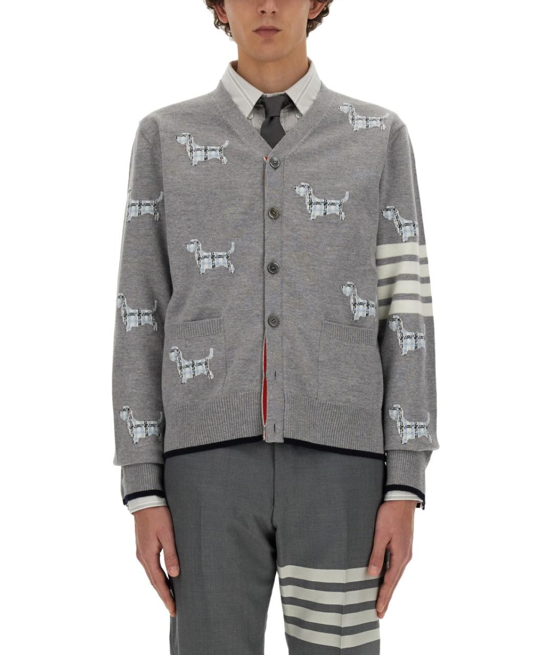 THOM BROWNE Серый шерстяной кардиган, фото 5