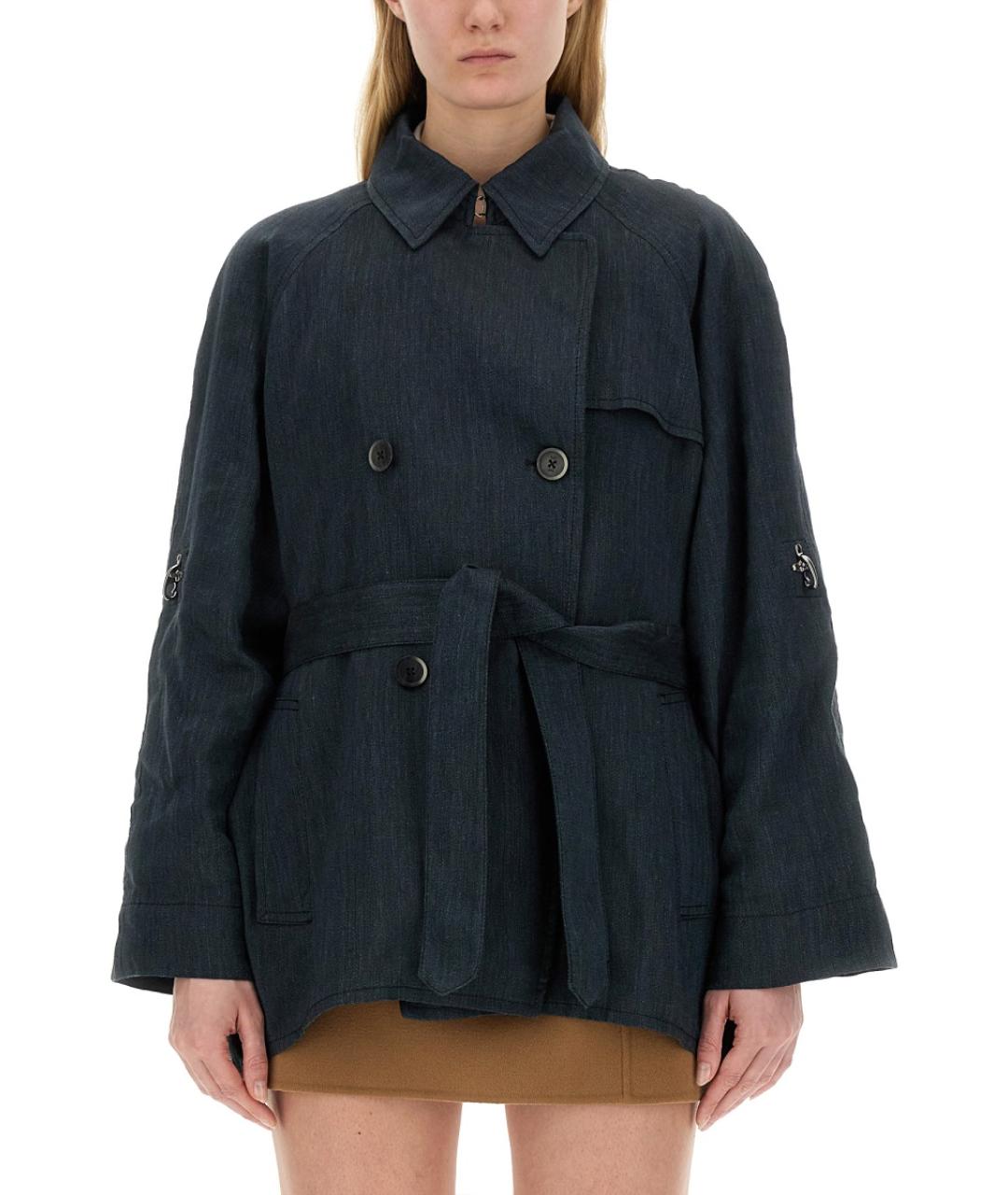 FAY Черный льняной тренч/плащ, фото 5