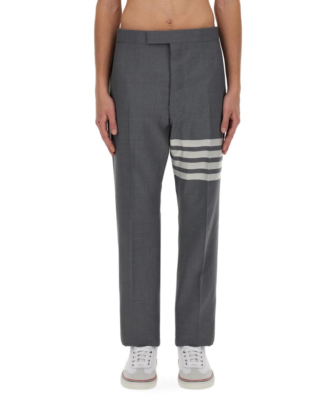 THOM BROWNE Серые шерстяные повседневные брюки, фото 2