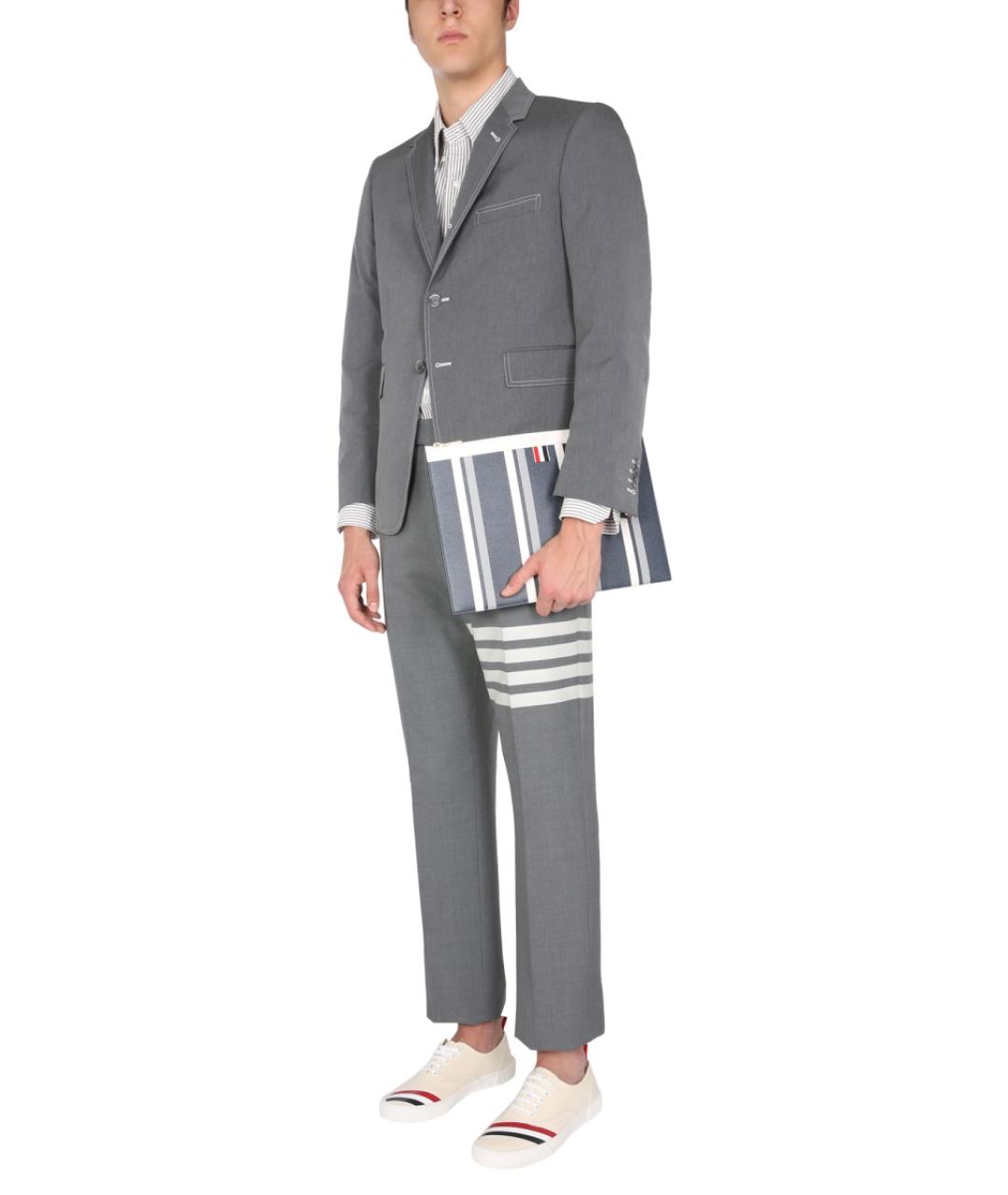 THOM BROWNE Серые шерстяные повседневные брюки, фото 4