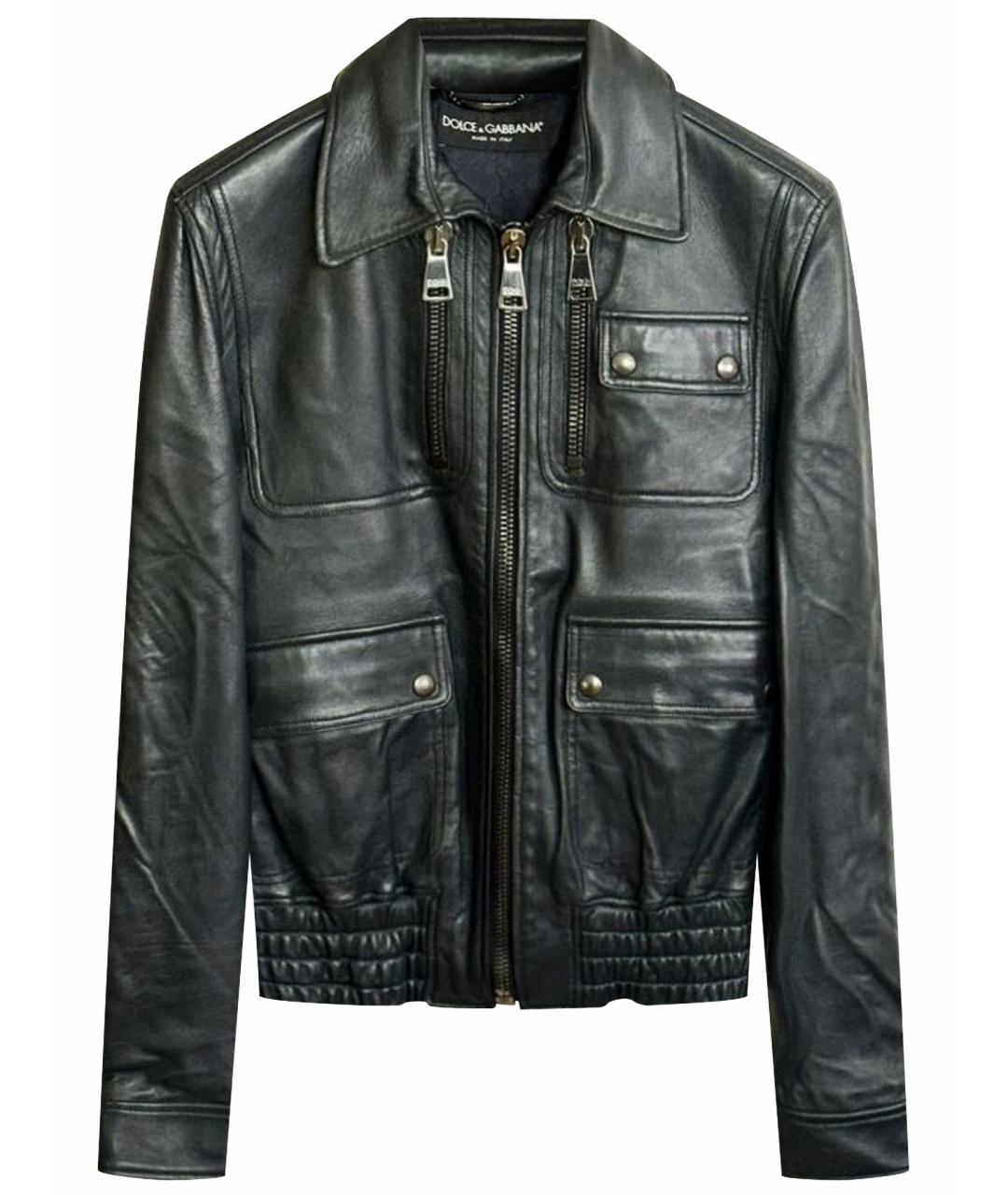 DOLCE&GABBANA Темно-синяя кожаная куртка, фото 1