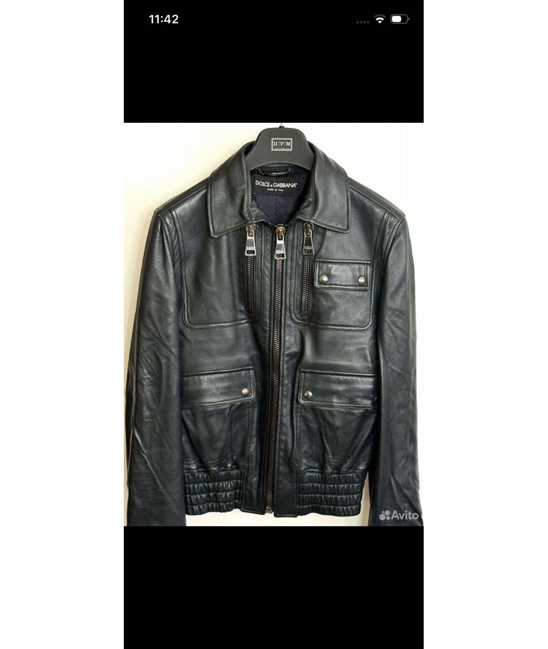 DOLCE&GABBANA Темно-синяя кожаная куртка, фото 4